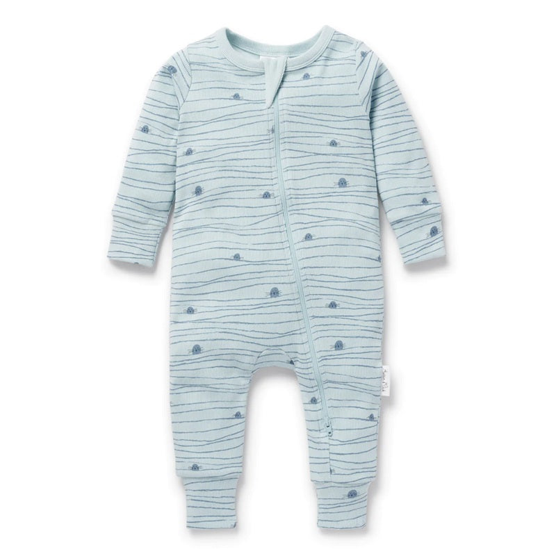 Aster & Oak Striped Seal Rib Zip Romper - Blue