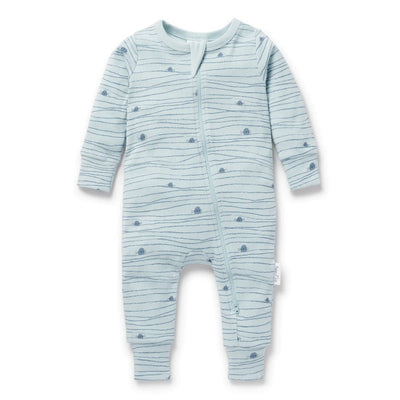 Aster & Oak Striped Seal Rib Zip Romper - Blue