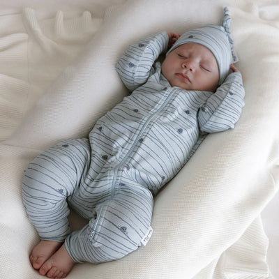 Aster & Oak Striped Seal Rib Zip Romper - Blue