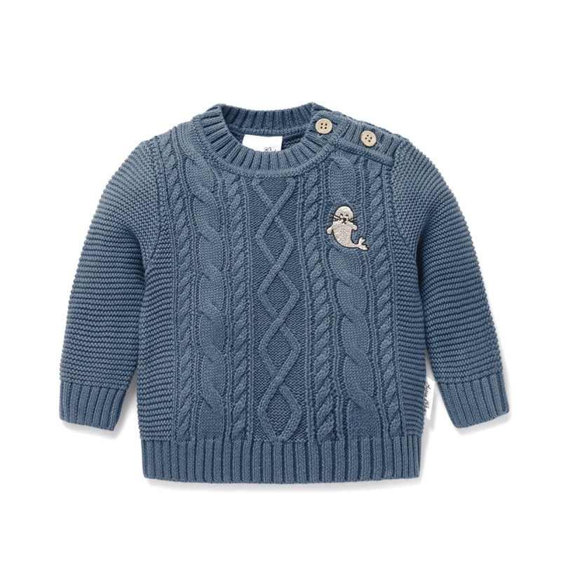 Aster & Oak Bluestone Cable Knit Jumper - Blue