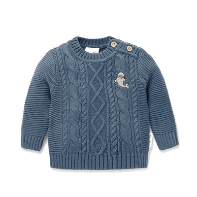 Aster & Oak Bluestone Cable Knit Jumper - Blue
