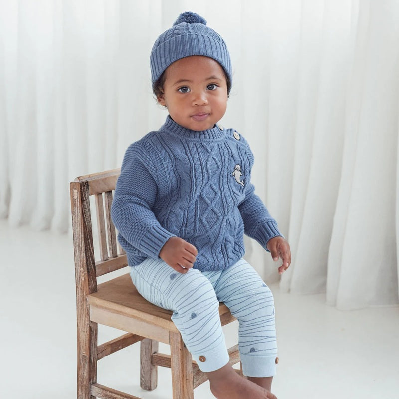 Aster & Oak Bluestone Cable Knit Jumper - Blue