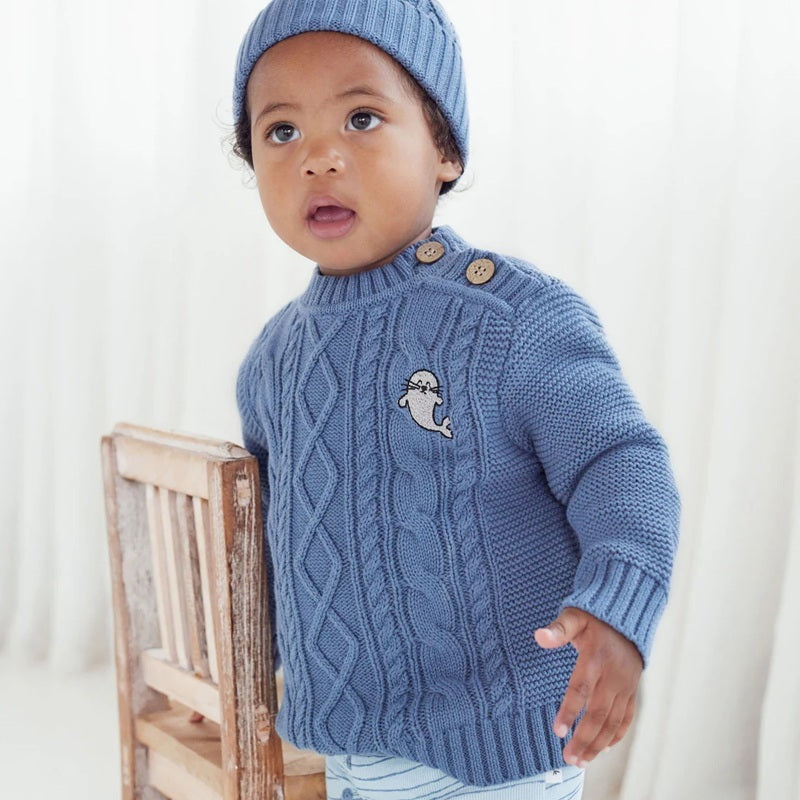 Aster & Oak Bluestone Cable Knit Jumper - Blue