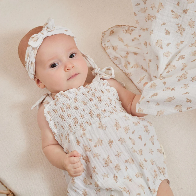 Aster & Oak Sable Muslin Tie Romper - White
