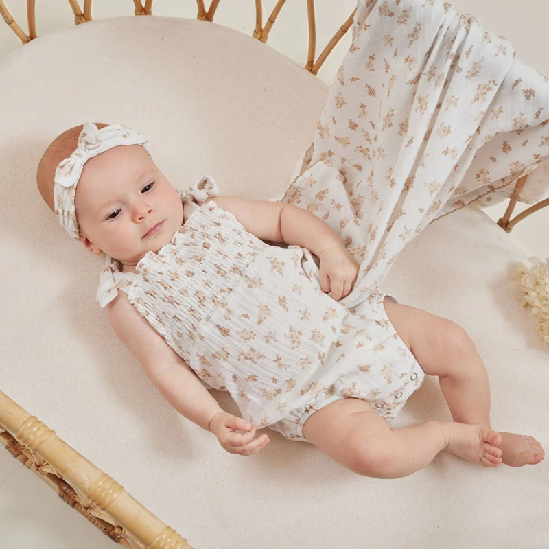 Aster & Oak Sable Muslin Tie Romper - White