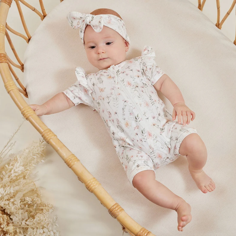 Aster & Oak Secret Garden Zip Romper - White