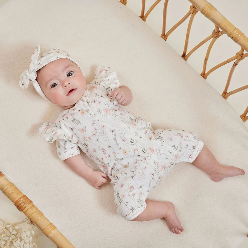 Aster & Oak Secret Garden Zip Romper - White