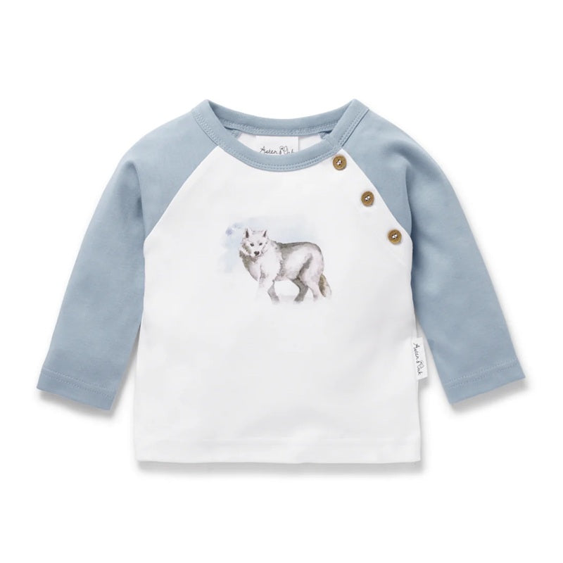 Aster & Oak Snow Wolf Print Long Sleeve Tee - White