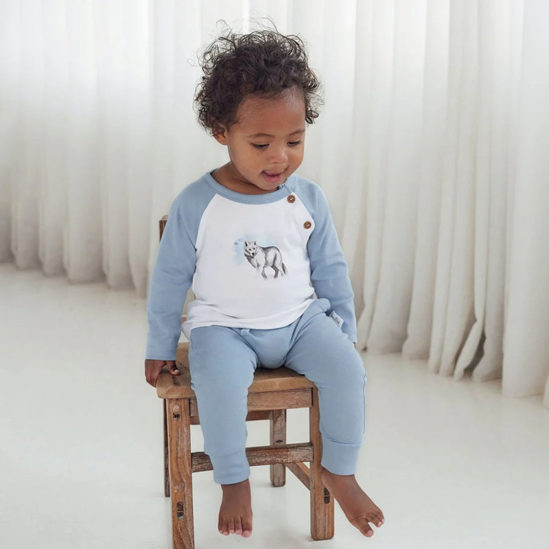 Aster & Oak Snow Wolf Print Long Sleeve Tee - White