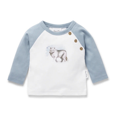 Aster & Oak Snow Wolf Print Long Sleeve Tee - White