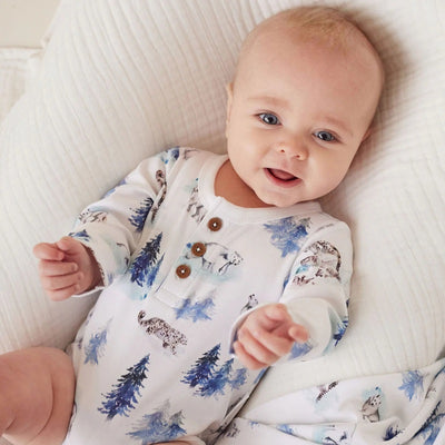 Aster & Oak Snow Animals Onesie - White