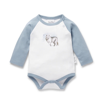 Aster & Oak Snow Wolf Print Onesie - White