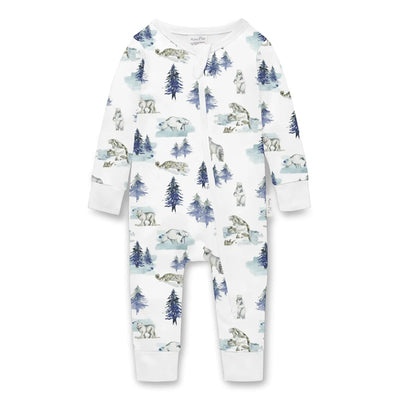 Aster & Oak Snow Animals Zip Romper - White