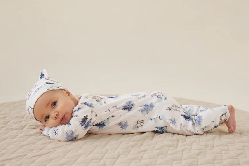 Aster & Oak Snow Animals Zip Romper - White