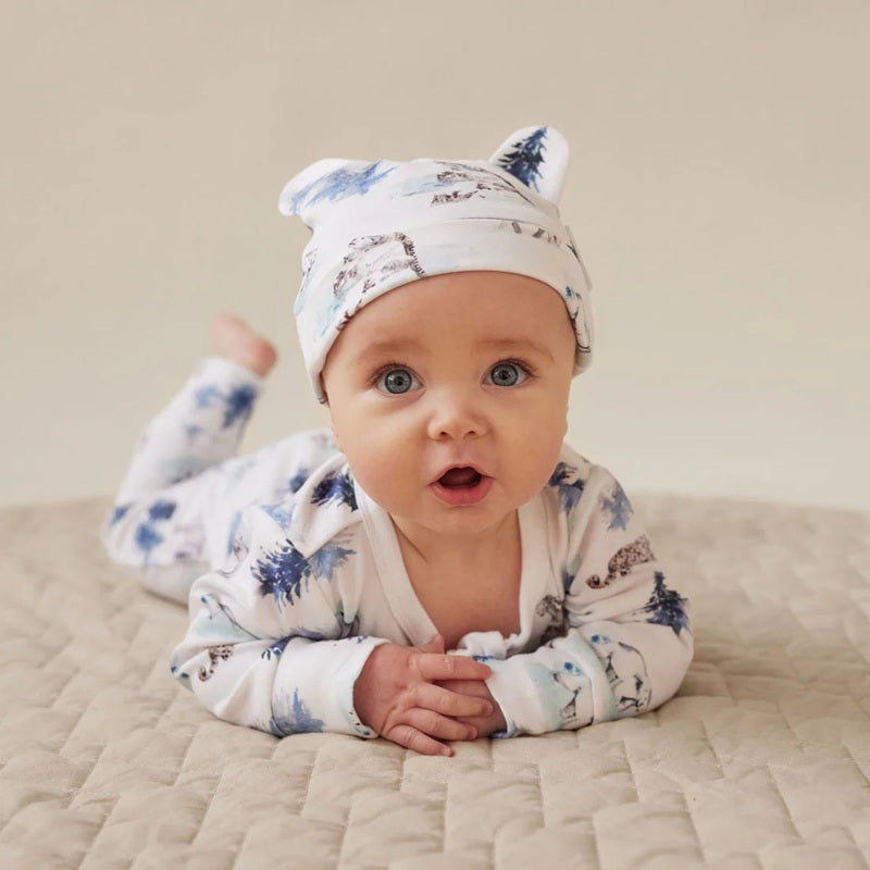 Aster & Oak Snow Animals Zip Romper - White