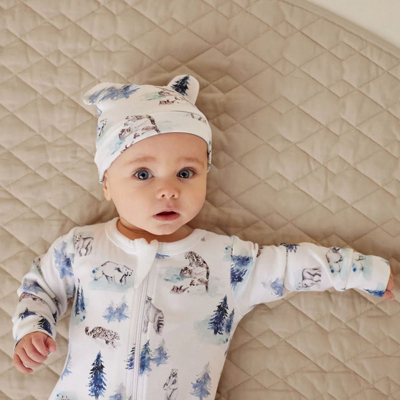 Aster & Oak Snow Animals Zip Romper - White