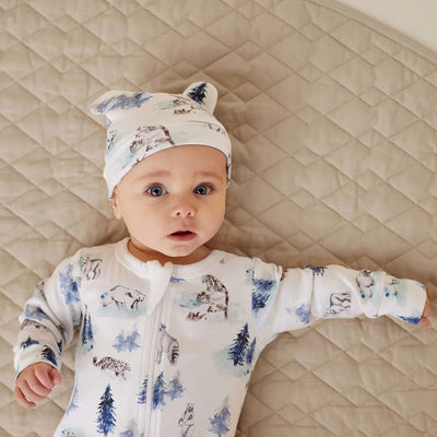 Aster & Oak Snow Animals Zip Romper - White