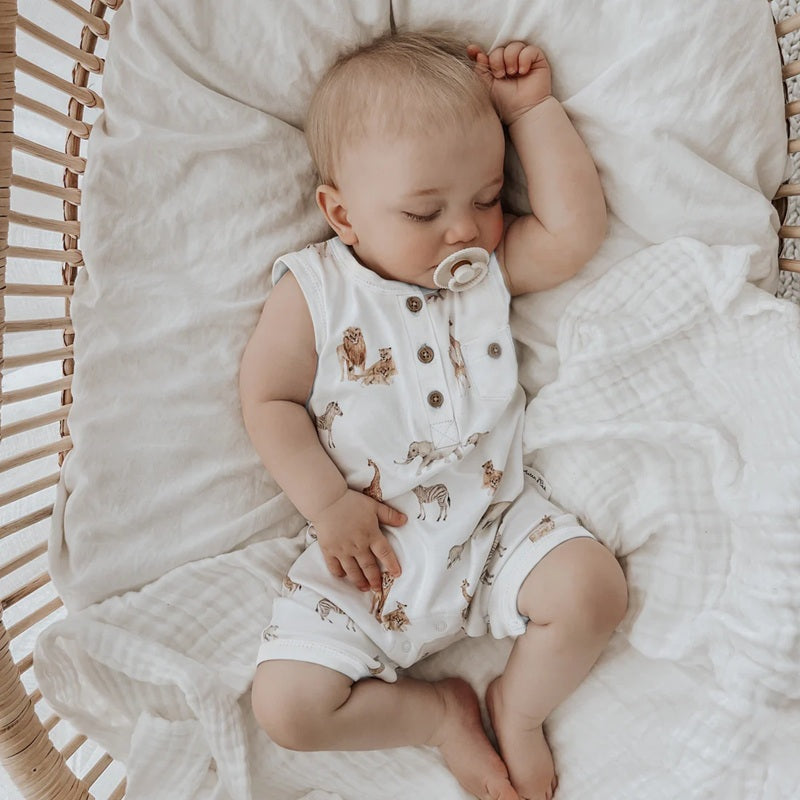 Aster & Oak Savanna Henley Romper - White