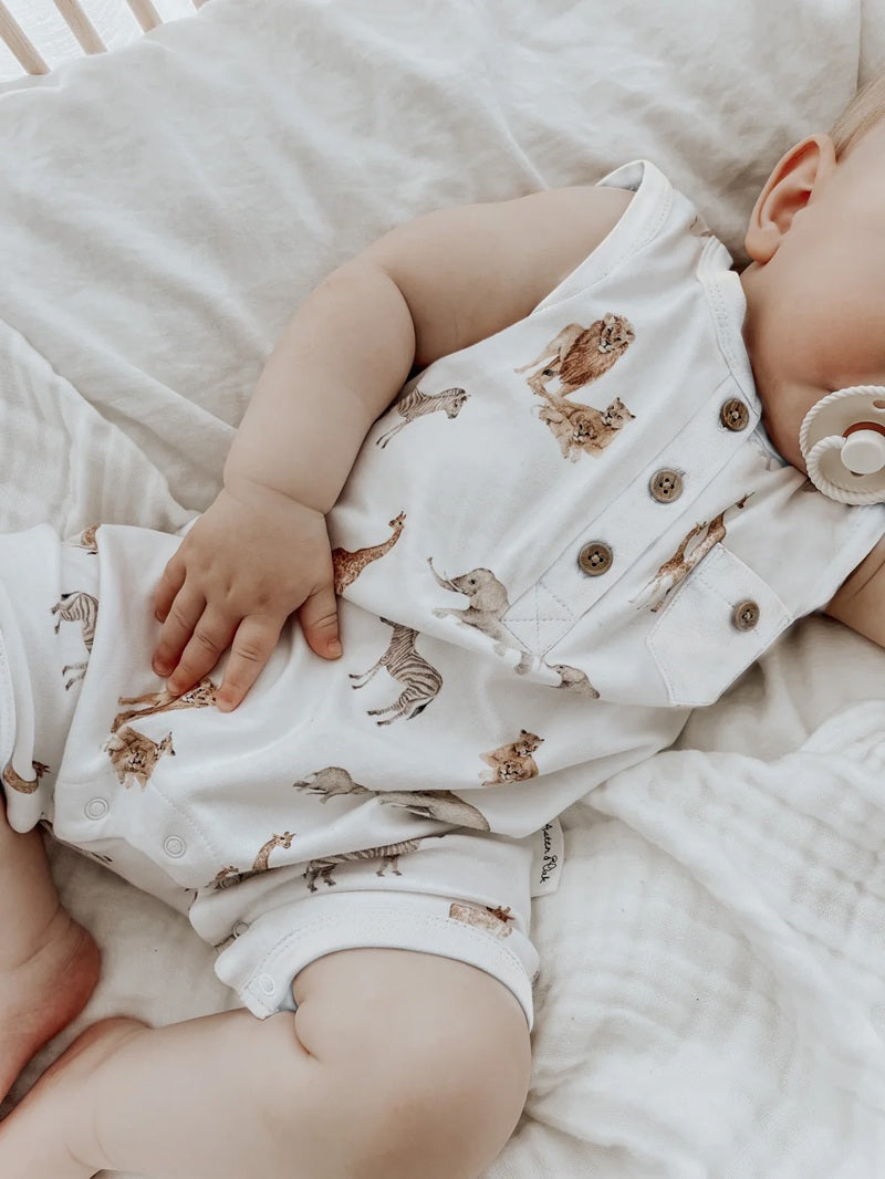 Aster & Oak Savanna Henley Romper - White