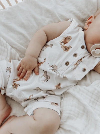 Aster & Oak Savanna Henley Romper - White