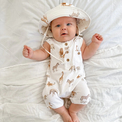Aster & Oak Savanna Henley Romper - White
