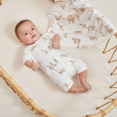 Aster & Oak Teddy Picnic Zip Romper - White