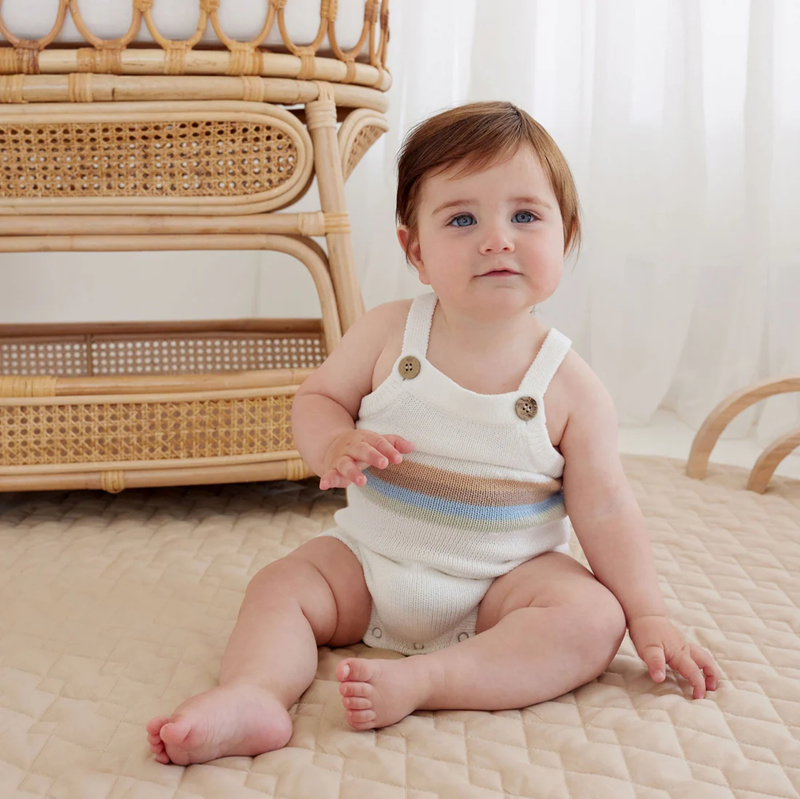 Aster & Oak Sage Rainbow Knit Romper - White