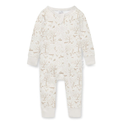 Aster & Oak Woodland Ditzy Zip Romper - Natural
