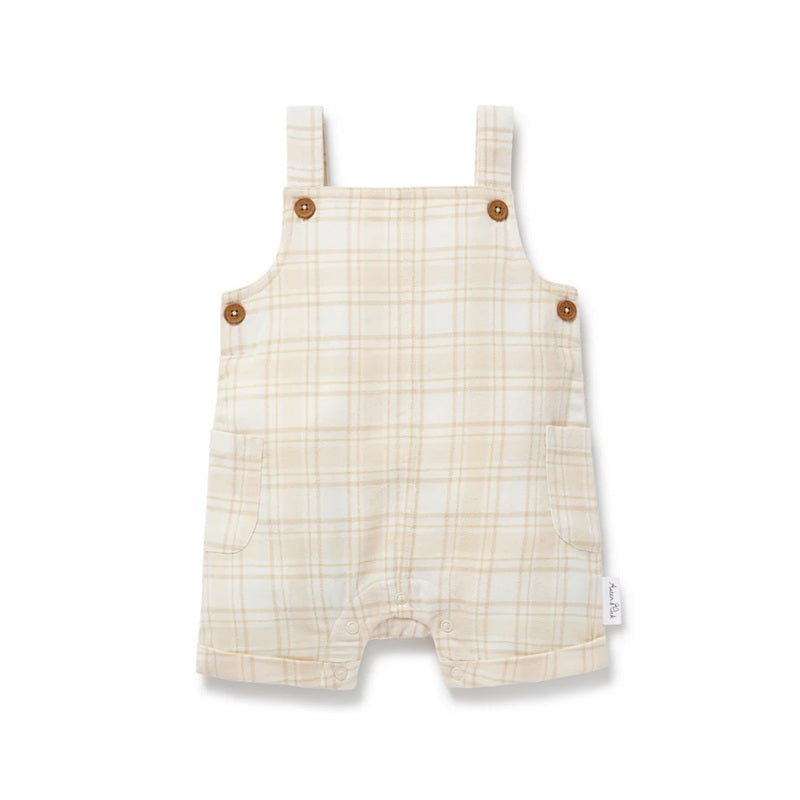 Aster & Oak Beige Plaid Overalls - Beige