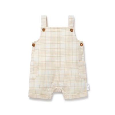 Aster & Oak Beige Plaid Overalls - Beige