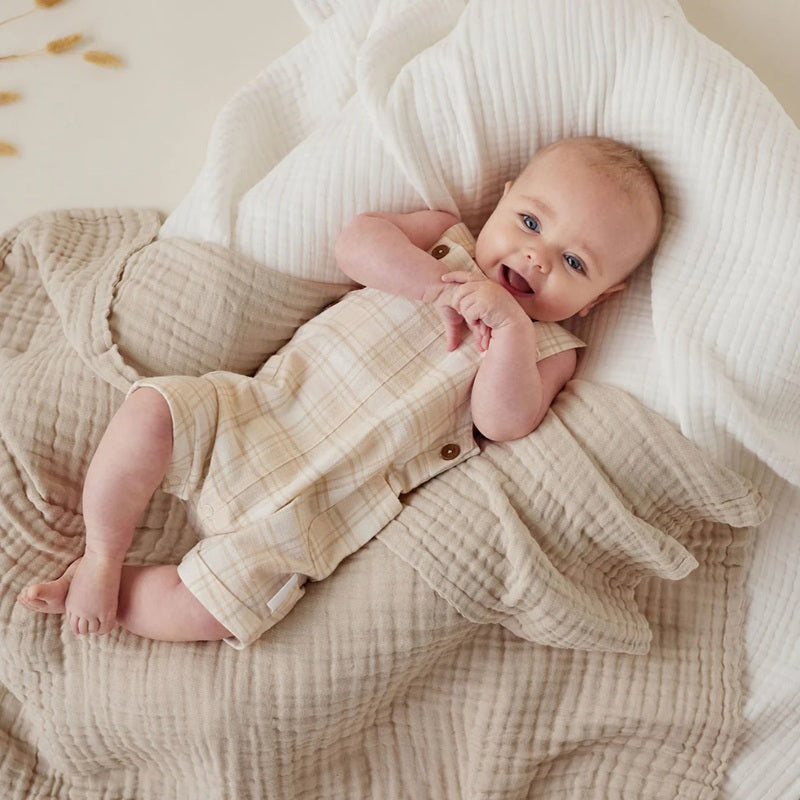 Aster & Oak Beige Plaid Overalls - Beige