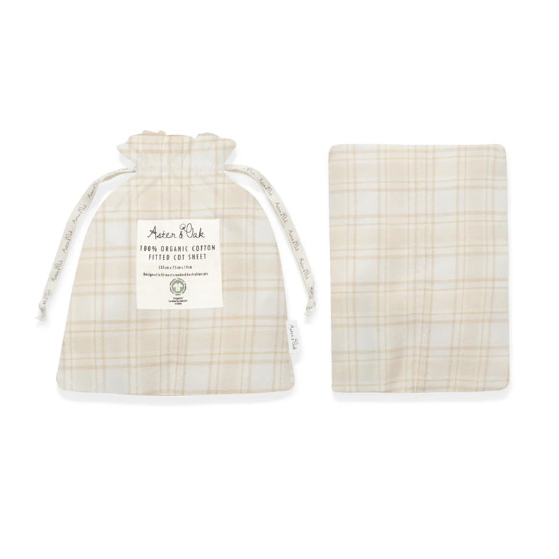 Aster & Oak Beige Plaid Cot Sheet - Beige