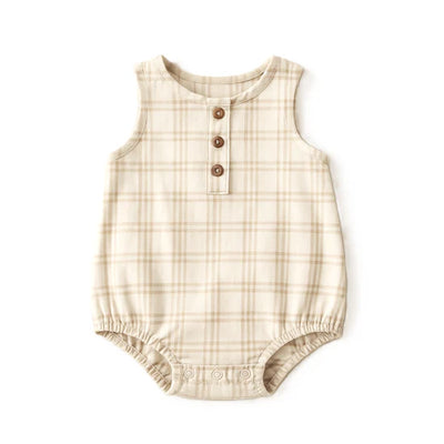 Aster & Oak Beige Plaid Bubble Romper - Beige