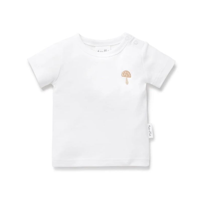 Aster & Oak Mushroom Embroidered Tee - White