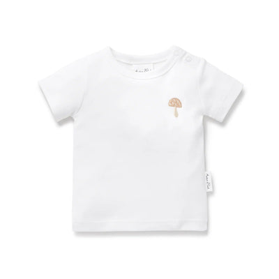 Aster & Oak Mushroom Embroidered Tee - White