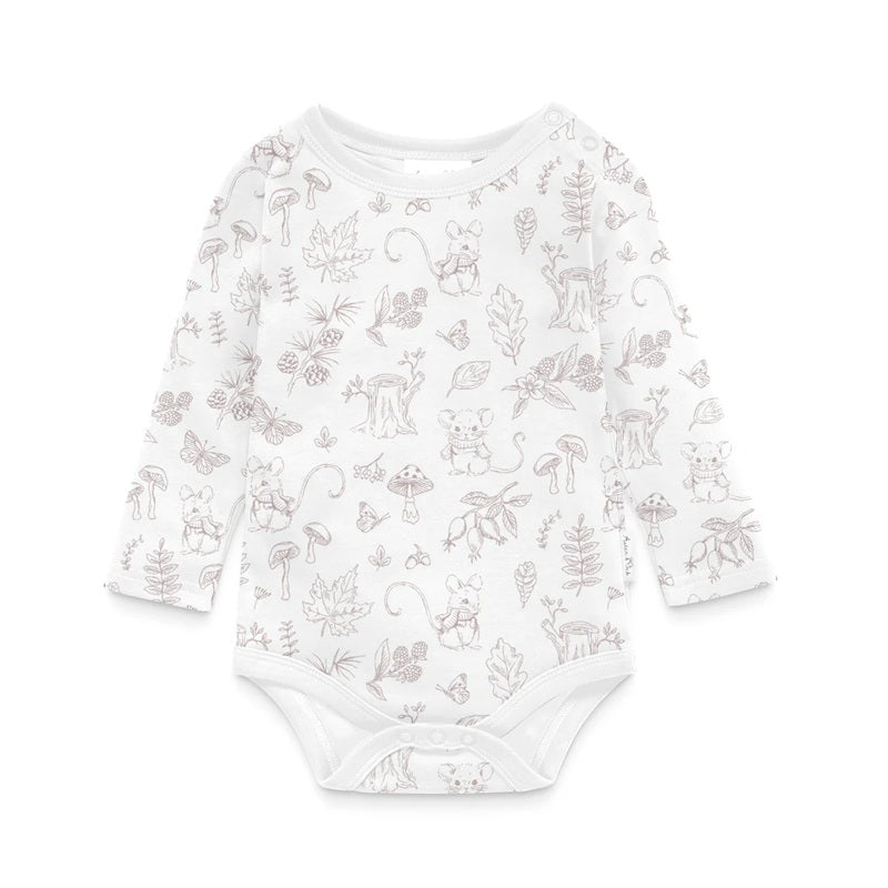 Aster & Oak Woodland Mouse Onesie - White