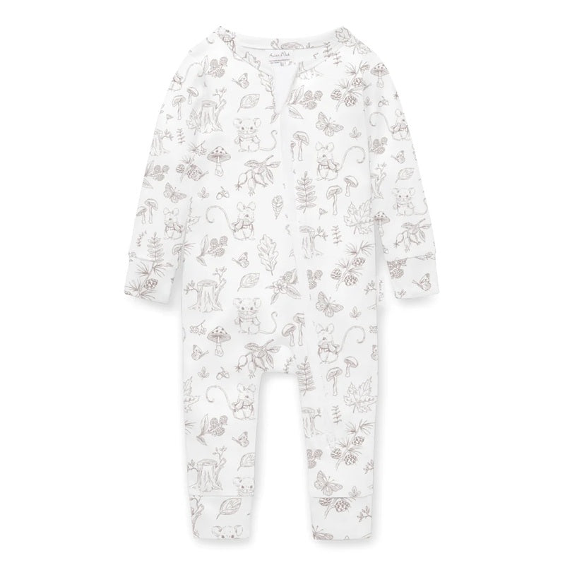 Aster & Oak Woodland Mouse Zip Romper - White
