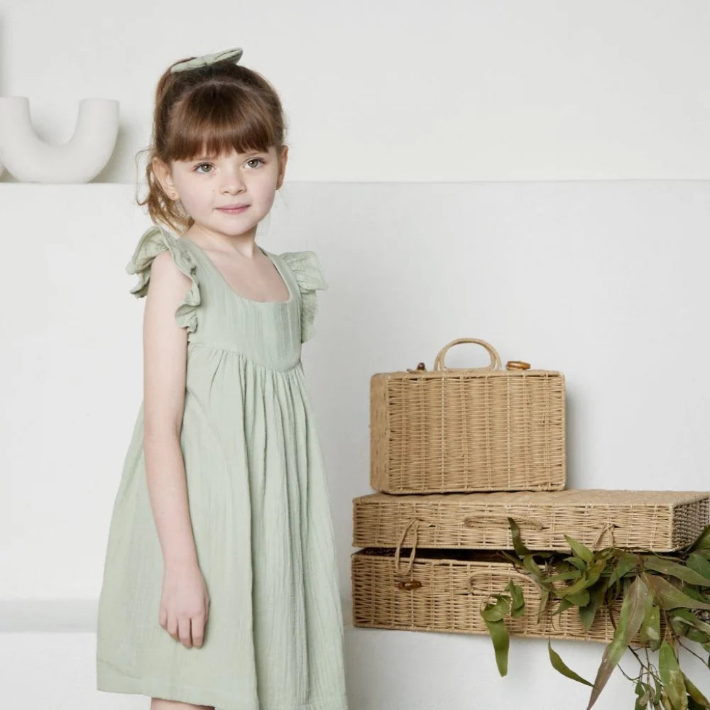 Tiny Twig Angel Dress - Sage Crinkle