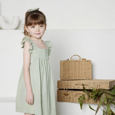 Tiny Twig Angel Dress - Sage Crinkle