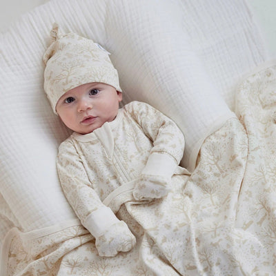 Aster & Oak Woodland Ditzy Zip Romper - Natural