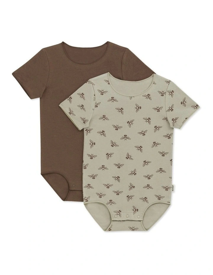 Bonds Wonderbodies Short Sleeve Bodysuit 2 Pack - Honey Bee / Truffle