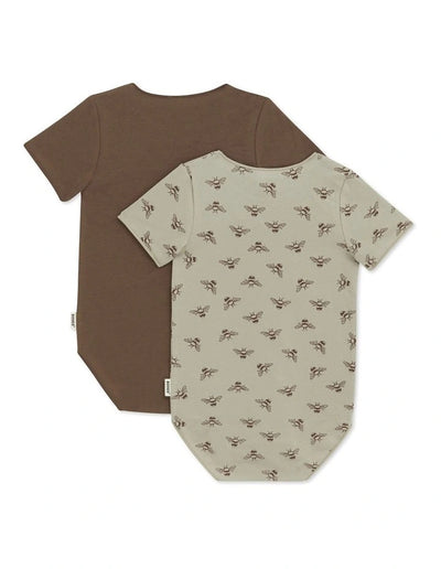 Bonds Wonderbodies Short Sleeve Bodysuit 2 Pack - Honey Bee / Truffle