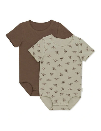 Bonds Wonderbodies Short Sleeve Bodysuit 2 Pack - Honey Bee / Truffle