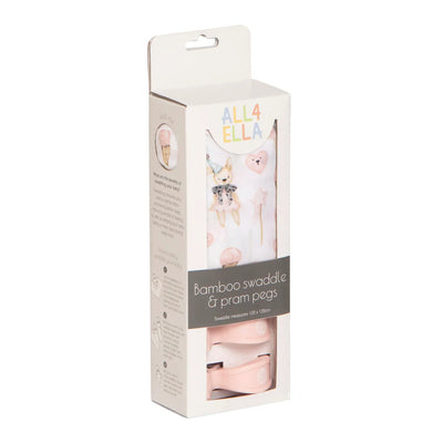 All 4 Ella Bamboo Swaddle & 2 Pram Peg Box Set - Ice Cream & Teddy