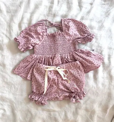 Dukes The Brand Bloom Shirred Top - Dusty Pink With Floral Print