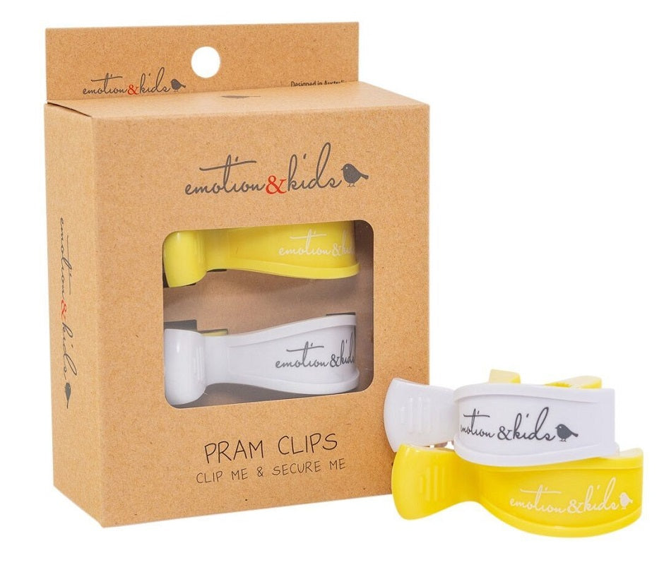 Emotion & Kids Yellow & White 2 Tone Pair Pack Pram Clips