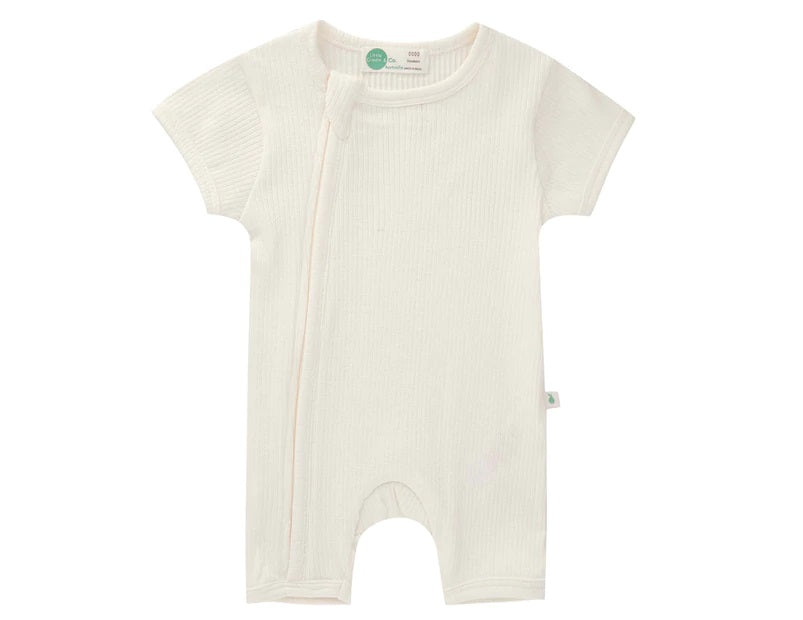 Little Green & Co Core Rib Short Sleeve Romper - Milk