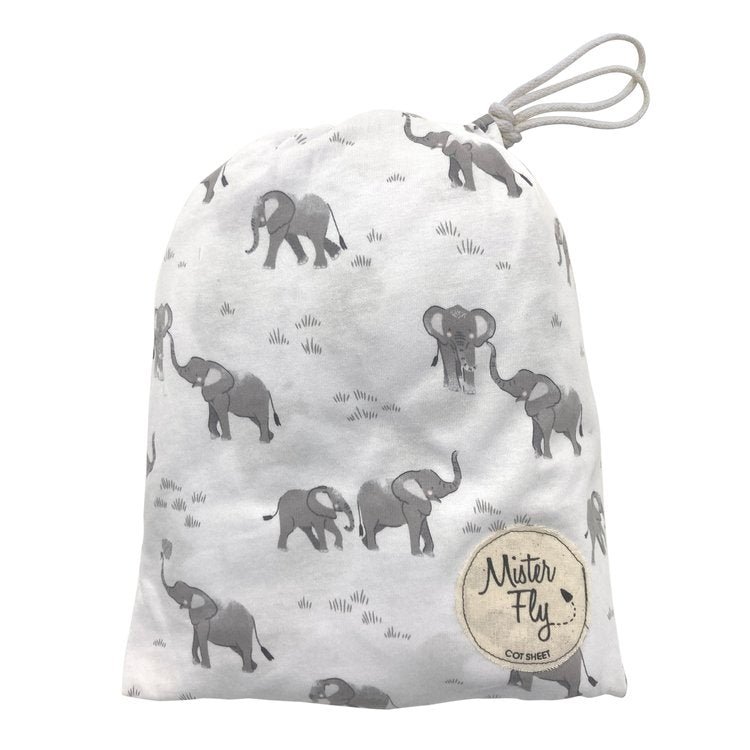 Mister Fly Cot Sheet - Safari Elephant