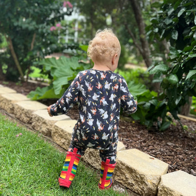 Monarch Long Sleeve Bamboo Zip Bootysuit V1 - Disco Bears
