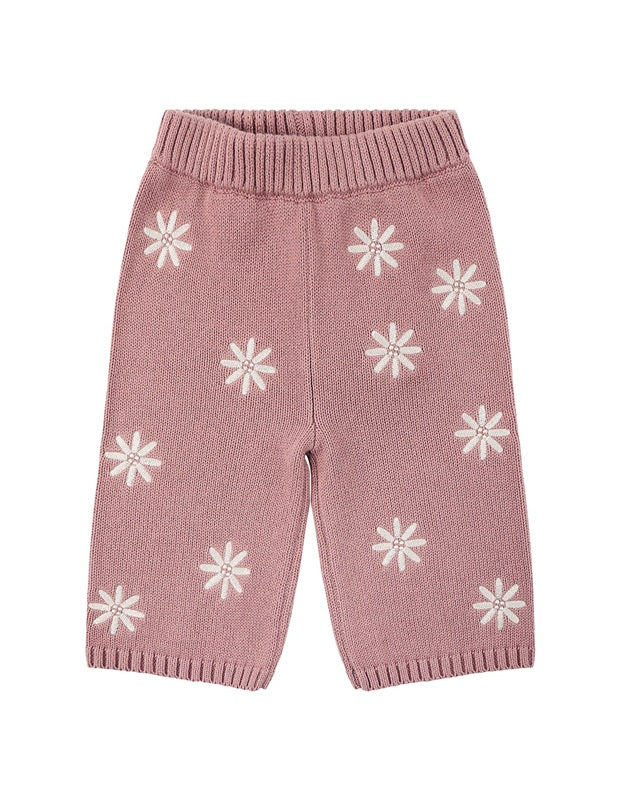 Kynd Baby Embroidered Knit Flare Pant - Wood Rose